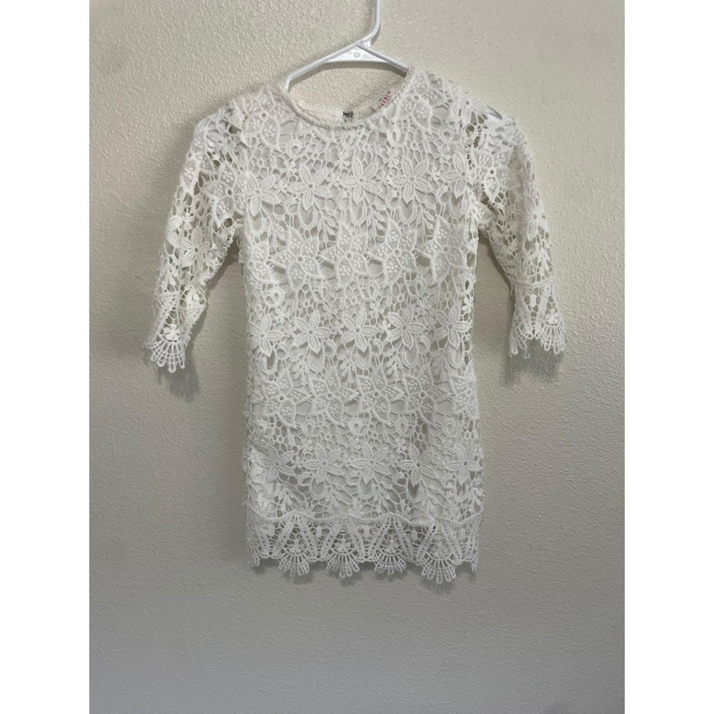 Hayden Lace Sheath Dress Girls Size 7/8 White Excellent Floral Boho 3/4 Sleeve